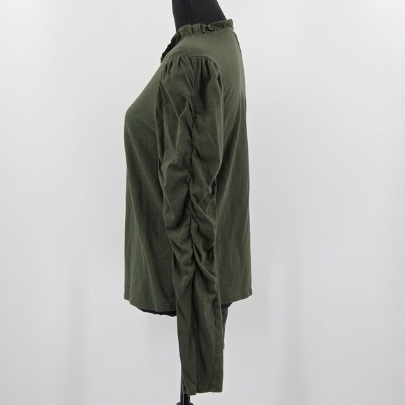 Maeve Ruched Long Sleeve Top Womens Size Medium Drab Olive Green Fall Boho Work - Picture 3 of 9